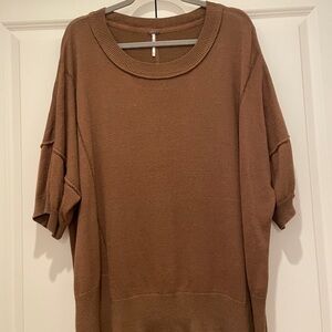 Free People Oversized Brown Knit Short-Sleeve Sweater